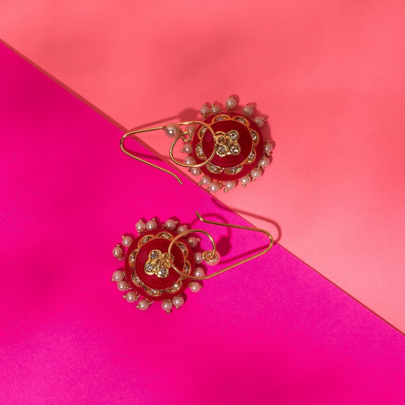 Moonstruck Traditional Indian Jhumka Earrings for Women Gold Plated Minakari Design with Stones & Pearls Ethnic Dangle Earrings for Wedding, Party, Festival & Gift Wear - Image 5